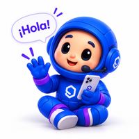Sibi, el astronauta de Sibila, saludando con el celular en la mano